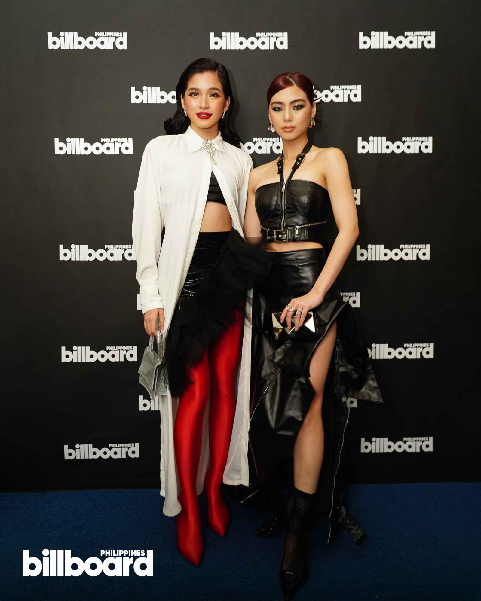 Mikha and Aiah of BINI of the Billboard PH blue carpet