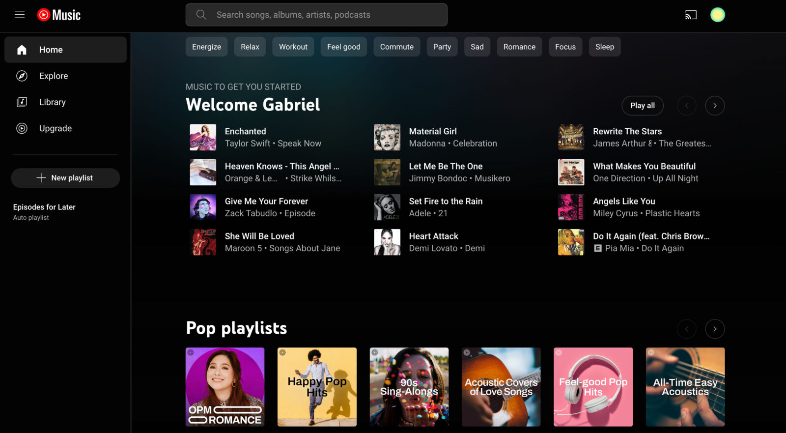 YouTube Music Interface